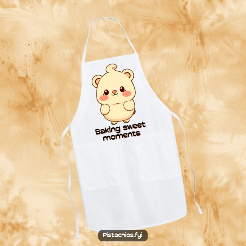 Funny apron showcasing a blushing macadamia nut character with a shy smile, perfect for adding sweetness to the kitchen.