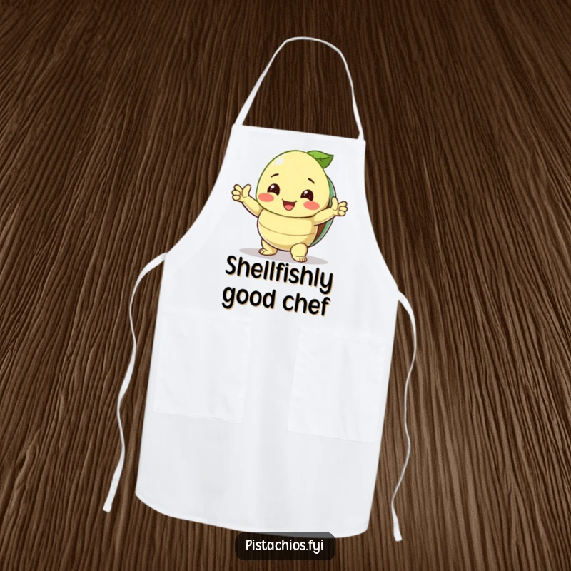 Funny Apron: A victorious pistachio with its shell open, a humorous and practical design for kitchen tasks.
