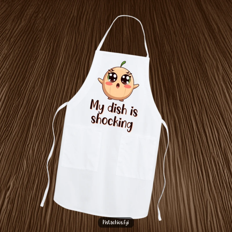 Funny Apron: A Surprised Brazil Nut Character with Wide Eyes, Reacting to a Culinary Mishap.