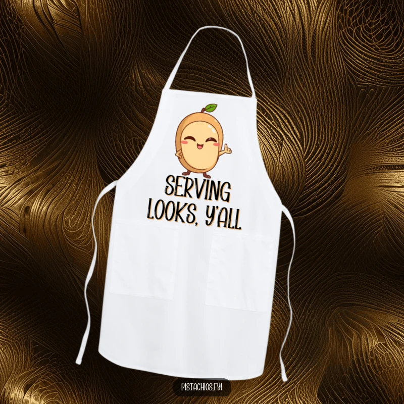 Funny Apron adorned with a winking nut character in a confident pose, designed for kitchen fun and humor.