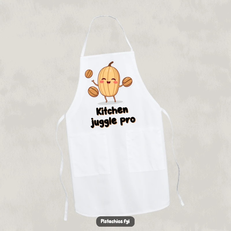 Funny Apron: Winking walnut character juggling nuts while cooking, adding nutty skill and humor to your kitchen attire.