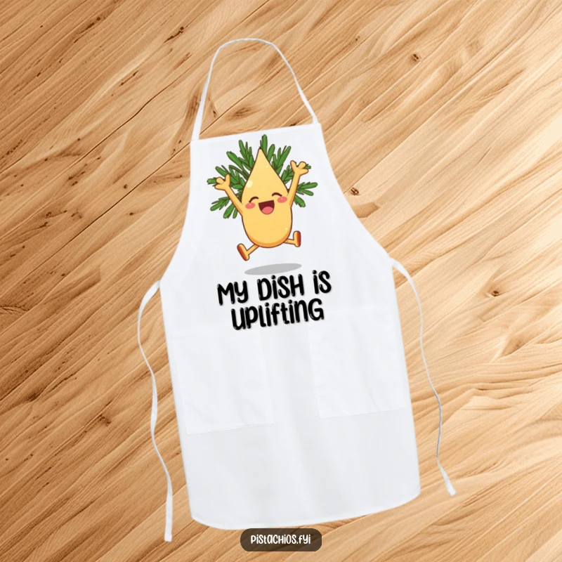 Funny Apron: A Joyous Pine Nut Character Leaping with Excitement while Cooking Happily.