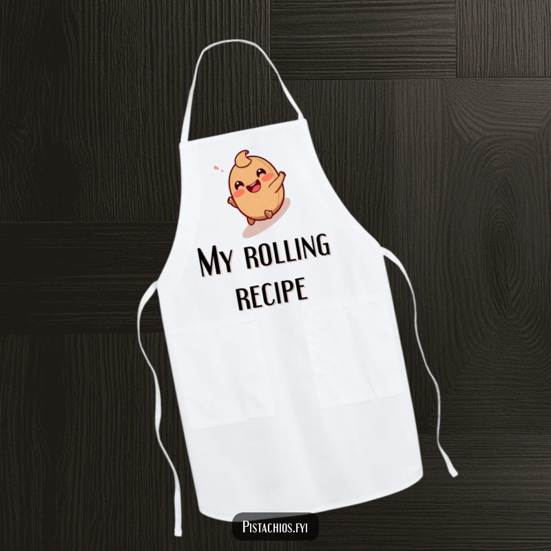 Funny Apron: A Giggling Hazelnut Character Hilariously Rolling Downhill while Cooking with Joy.