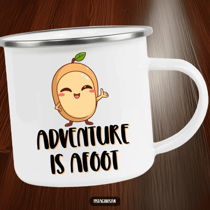 Funny Camping Mug showcasing a winking nut character striking a confident pose, perfect for outdoor humor.