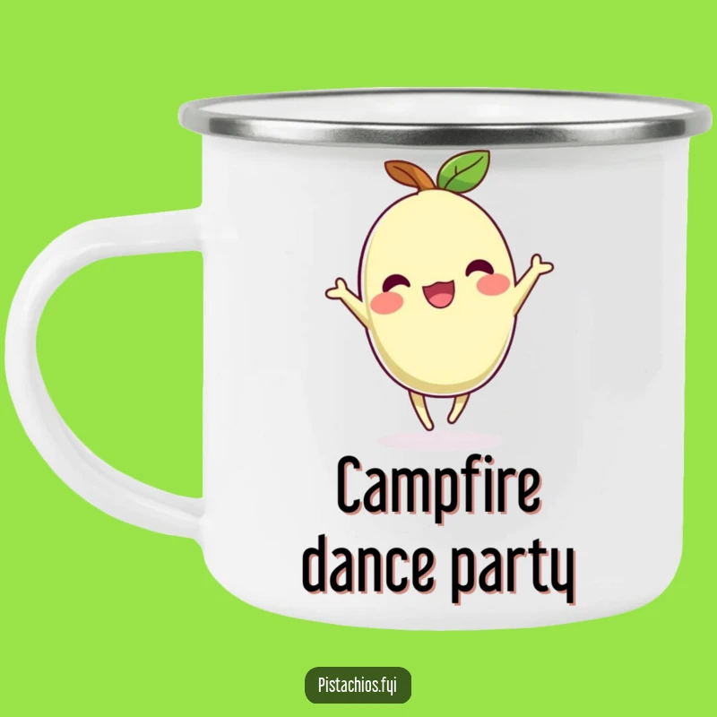 Funny Dancing Pistachio Camping Mug: Campfire Grooves, Joyful Gift