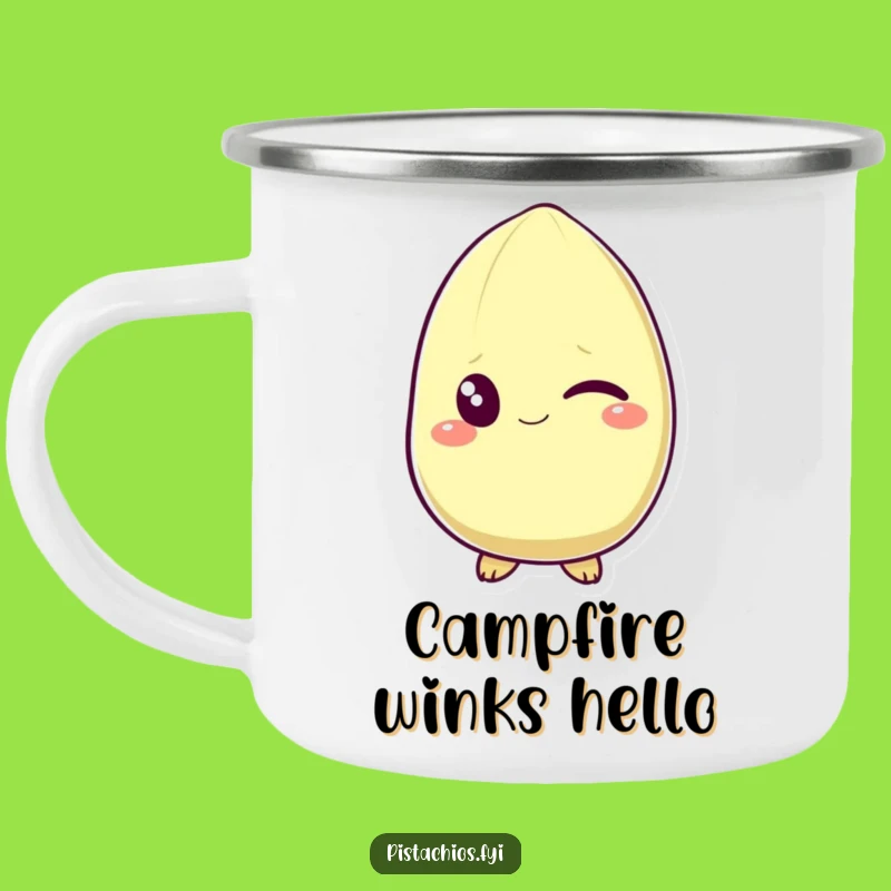 Funny Winking Pistachio Camping Mug: Enjoy Outdoors with Hilarious Cheeky Vibes