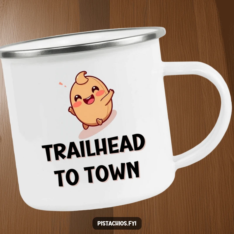 Funny Camping Mug: A Giggling Hazelnut Character Merrily Rolling Downhill Under the Stars.