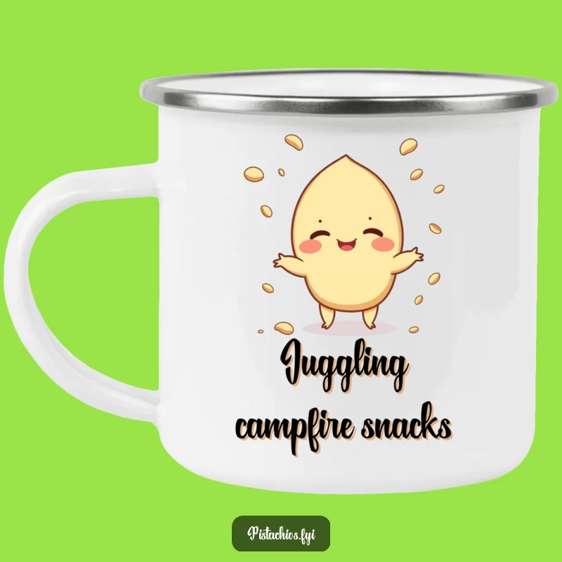 Funny Juggling Pistachio Camping Mug: Campfire Comedy, Outdoor Gift