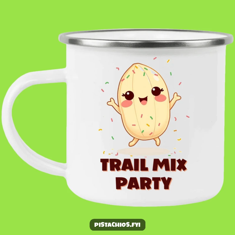 Funny Pistachio Camping Mug: Delighted Sprinkle Dance