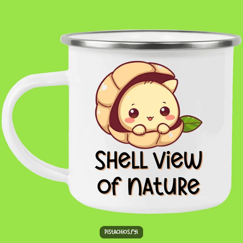 Funny Curious Pistachio Peeking Camping Mug - Adventure Intrigue, Great Gift