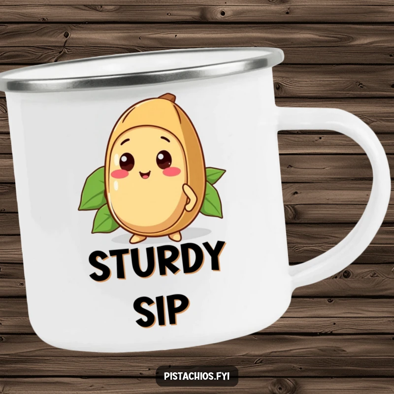 Funny Kawaii Brazil Nut Camping Mug: A durable mug featuring a Kawaii Brazil nut proud of its strong shell, great for outdoor use.