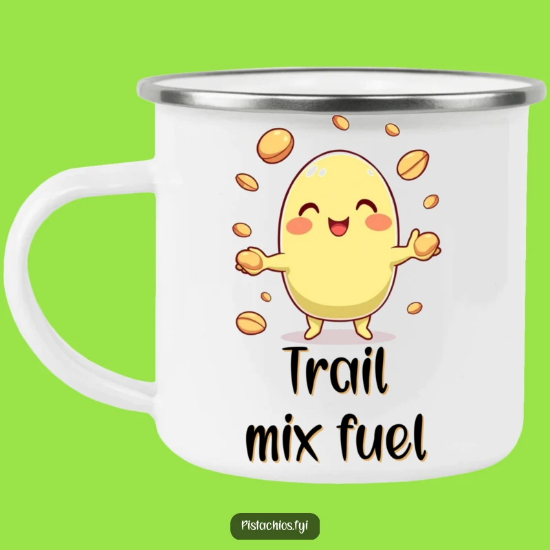 Funny Pistachio Juggling Nuts Camping Mug: Sip & Smile on Adventures