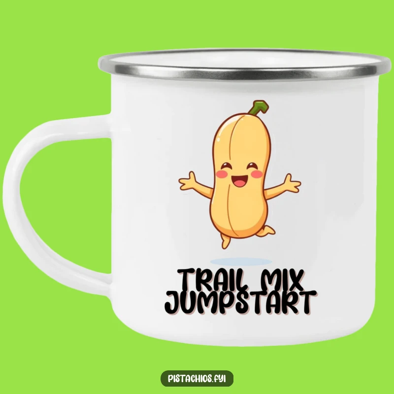 Funny Smiling Peanut Jump Camping Mug - Joyful Outdoor Cartoon Gift