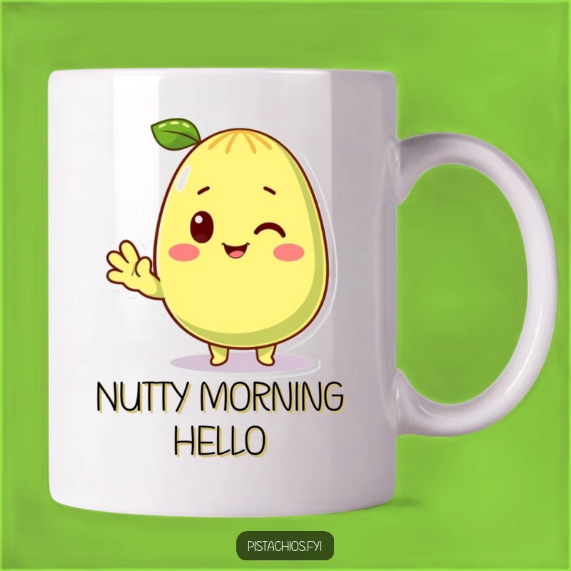 Funny Waving Pistachio Mug: Nutty Character, Hilarious Greeting, Perfect Funny Gift