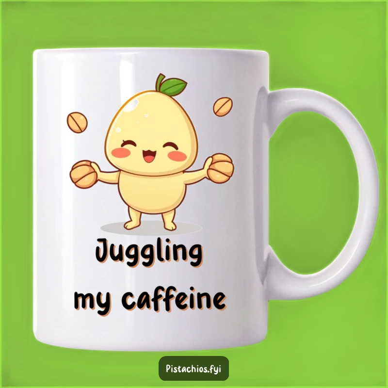 Funny Cheerful Pistachio Juggling Mug: A Hilarious Gift for Skillful Nut Lovers