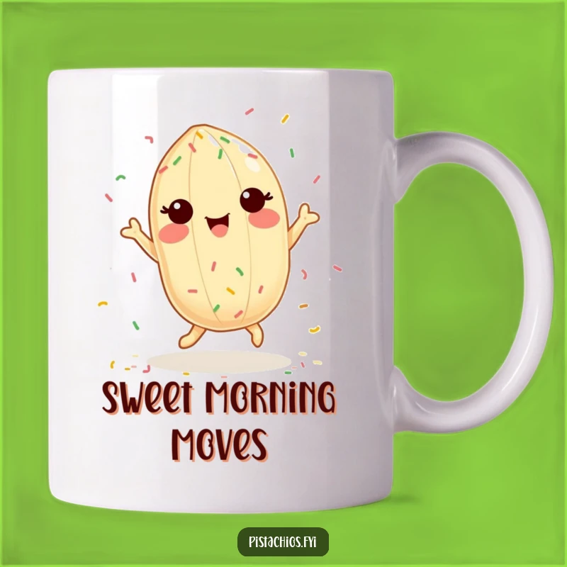 Funny Delighted Pistachio Mug Gift: Dancing with Sprinkles Fun