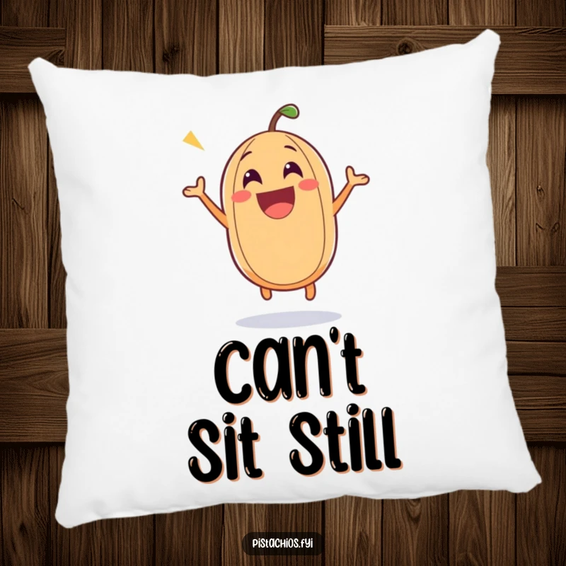 Funny nut pillow with an excited nut character bouncing with joy, offering comfort and a touch of whimsical energy.