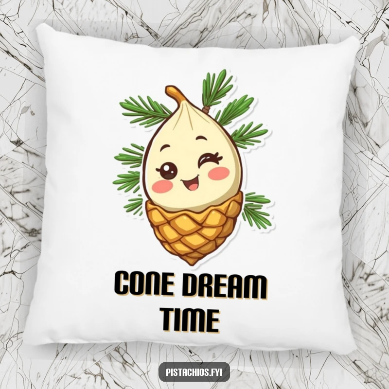 Funny Pine Nut Pillow: A soft pillow displaying a happy pine nut character winking from its cone, bringing comfort and humor.