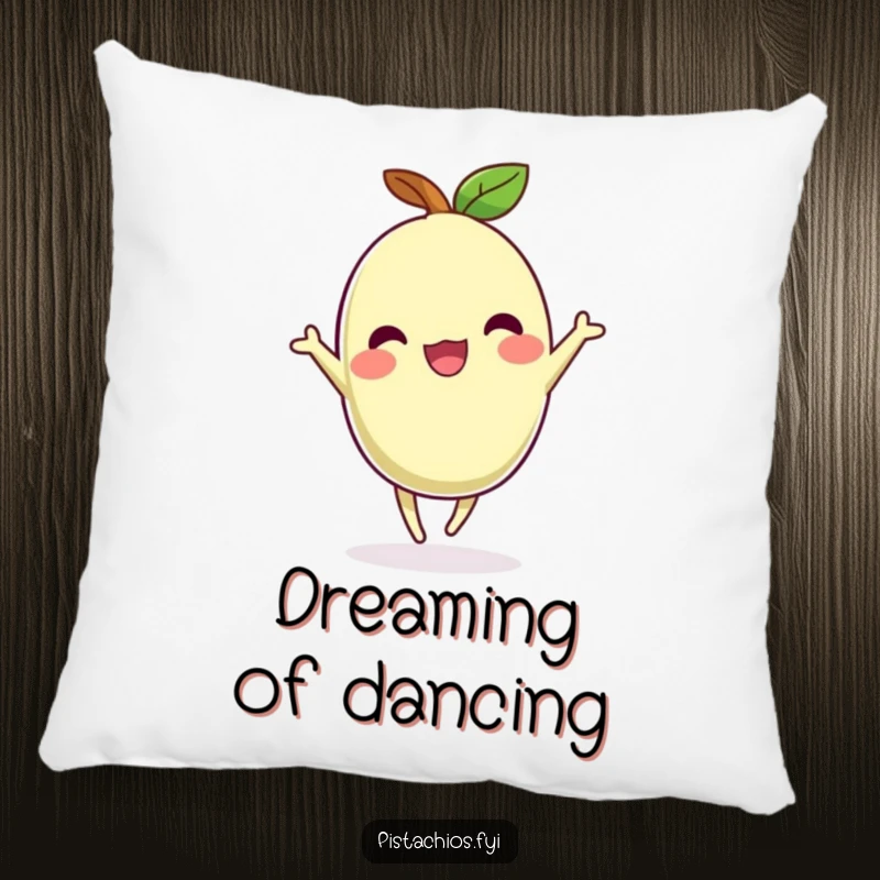 Funny pillow featuring a pistachio character dancing, perfect for adding a cheerful and humorous accent.