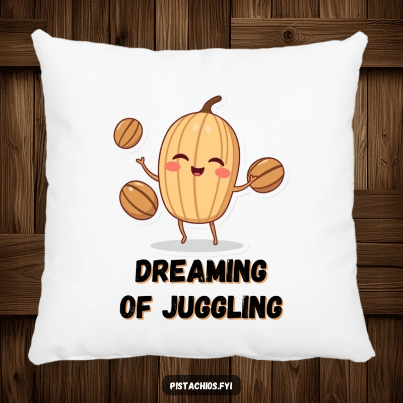 Funny Pillow: Winking walnut character juggling nuts, offering plush comfort and a hint of nutty, impressive humor in its design.