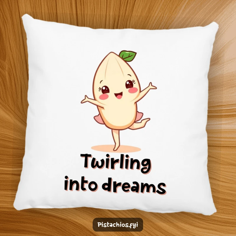 Funny pillow featuring a happy almond character in a graceful pirouette, adding nutty elegance and comfort to any room.