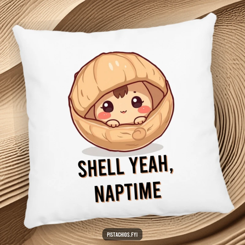 Funny Hazelnut Pillow: A soft pillow featuring a curious hazelnut character peeking from its husk, offering comfort and a touch of whimsy.