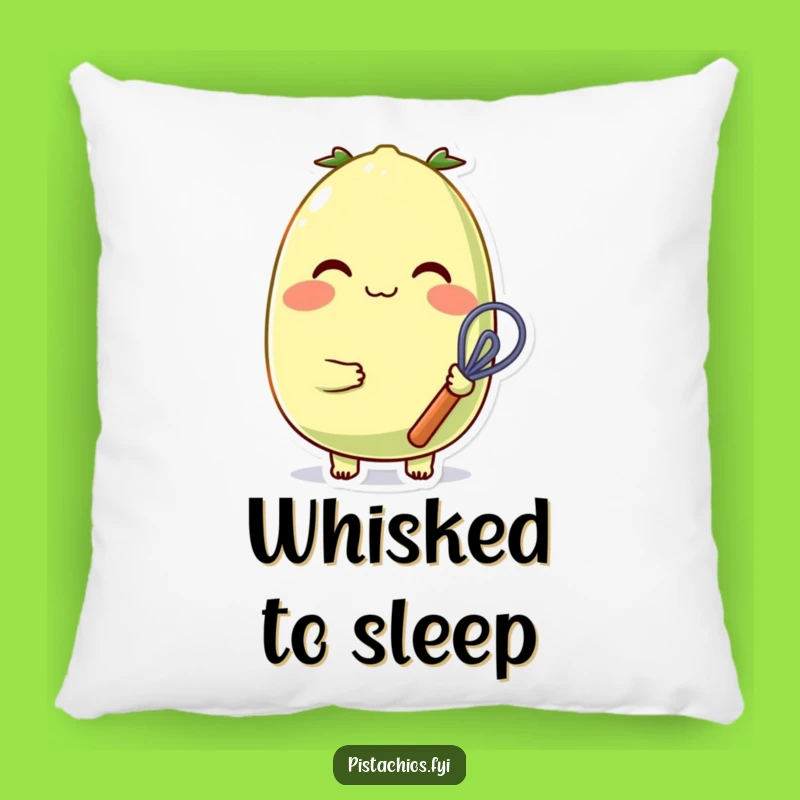 Funny Plush Pistachio Pillow: Cheerful Baker Character with Whisk - Cozy Funny Gift Accent!