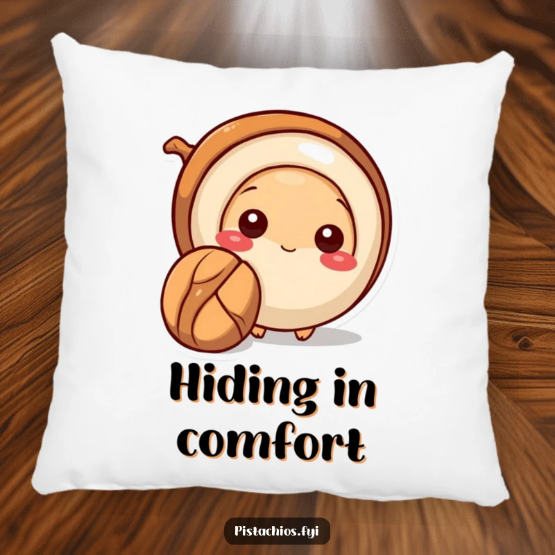 Funny Pecan Pillow featuring a shy pecan peeking out, adding cute and humorous comfort to any room with a touch of whimsy.