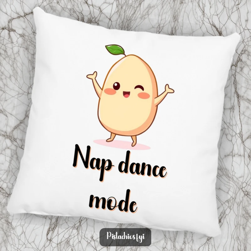 Funny Kawaii Cashew Pillow: A soft pillow featuring a kawaii cashew character in a happy dance pose, offering comfort and adorable cheer.