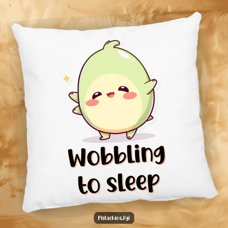 Funny pillow designed with a wobbly pistachio character in a playful wobble, offering comfort and lighthearted, humorous appeal.