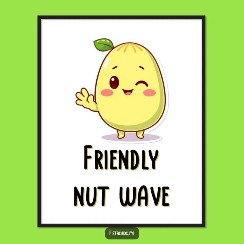 Funny Waving Pistachio Digital Art: Instant Download, Nutty Character Decor, Perfect Funny Gift