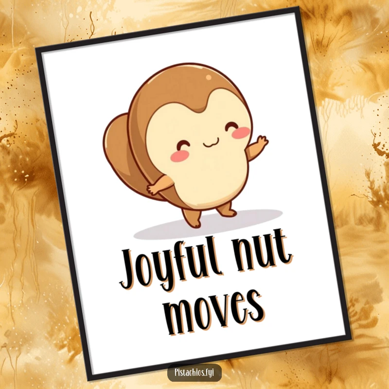 Funny hazelnut character energetically dancing on a smooth surface, a charming digital art print for immediate download.