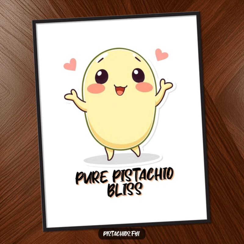 Funny digital art print of a pistachio character joyfully dancing. This downloadable artwork adds vibrant humor and personality to any digital display or print.