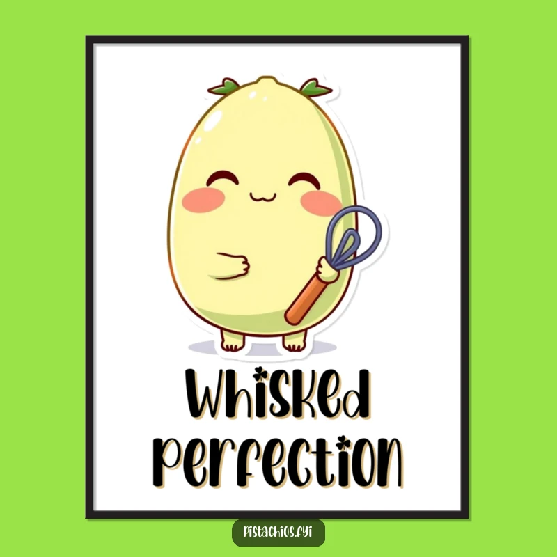 Funny Digital Pistachio Art: Cheerful Baker Character with Whisk - Instant Funny Gift Download!