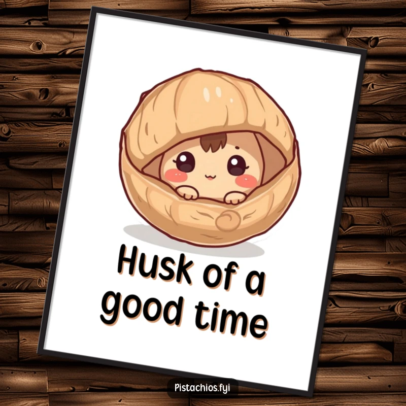 Funny Hazelnut Digital Art Print: A curious hazelnut character peeking from its husk, offering a humorous and downloadable piece of art.