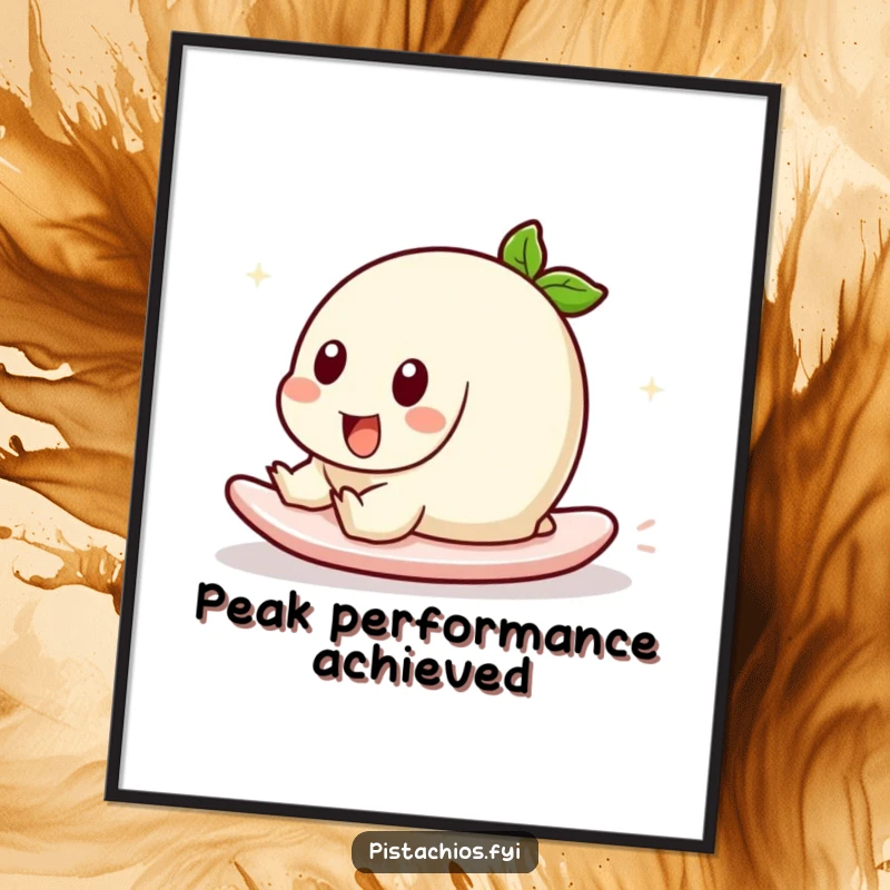 Funny digital art print of a pistachio character playfully sliding. This downloadable artwork captures dynamic motion and lighthearted fun for any space.