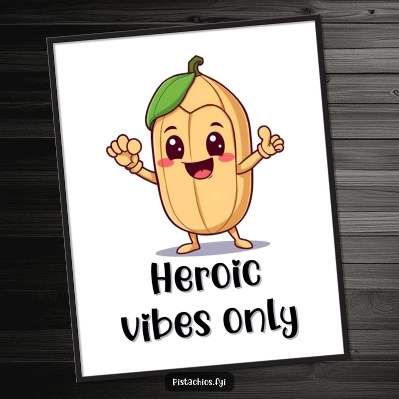 Funny Digital Art Print of a delighted Brazil nut character striking an epic heroic pose, radiating happiness and strength.