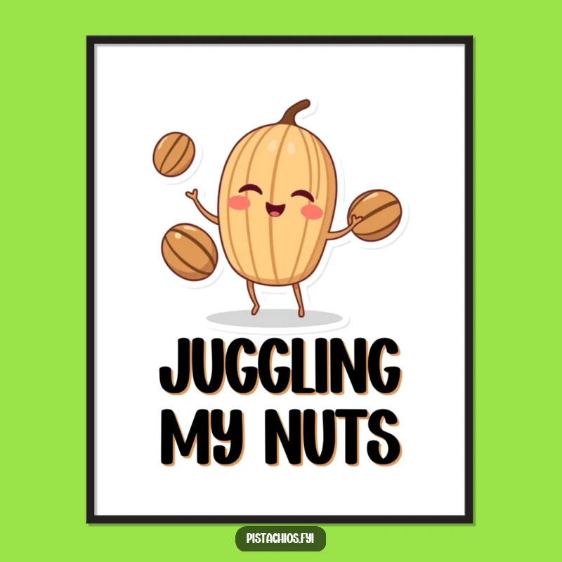 Funny Walnut Juggler Digital Print: Winking Nut's Skillful Act for Wall Art