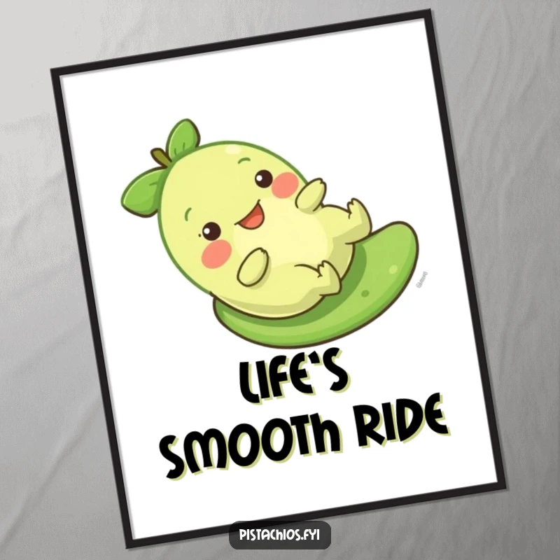 Funny Pistachio Slide Digital Art Print showing a character gleefully sliding, delivering instant visual joy and humor.