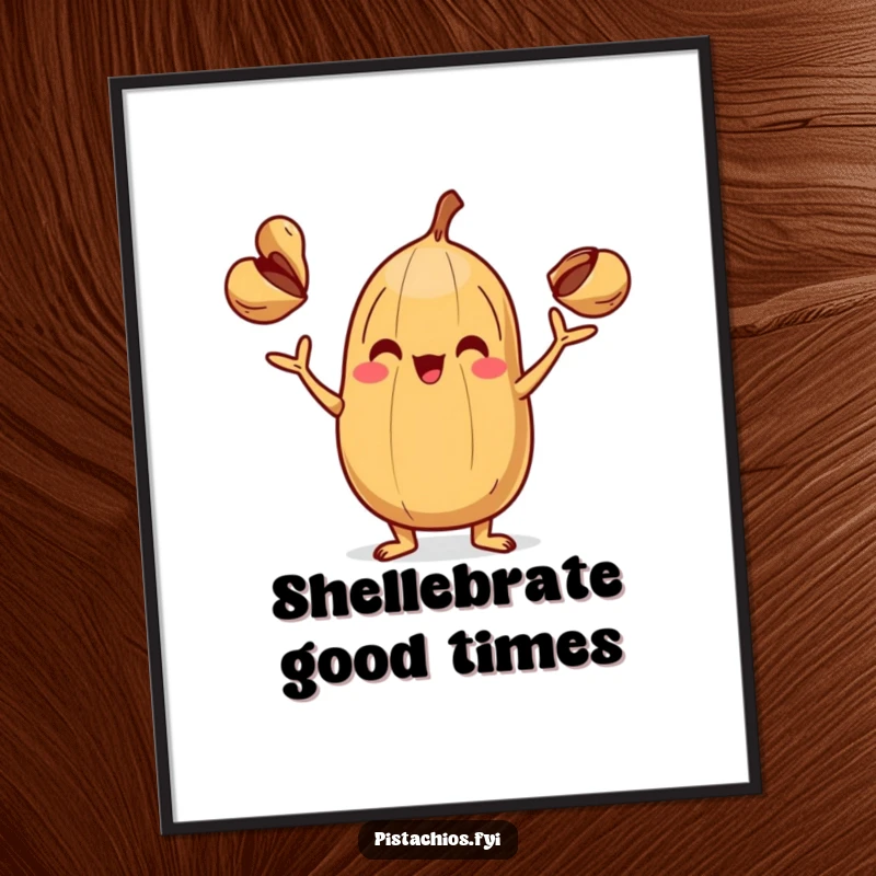 Funny Digital Art Print: A lively illustration of a playful nut character skillfully juggling three tiny shells, perfect for dynamic wall decor.