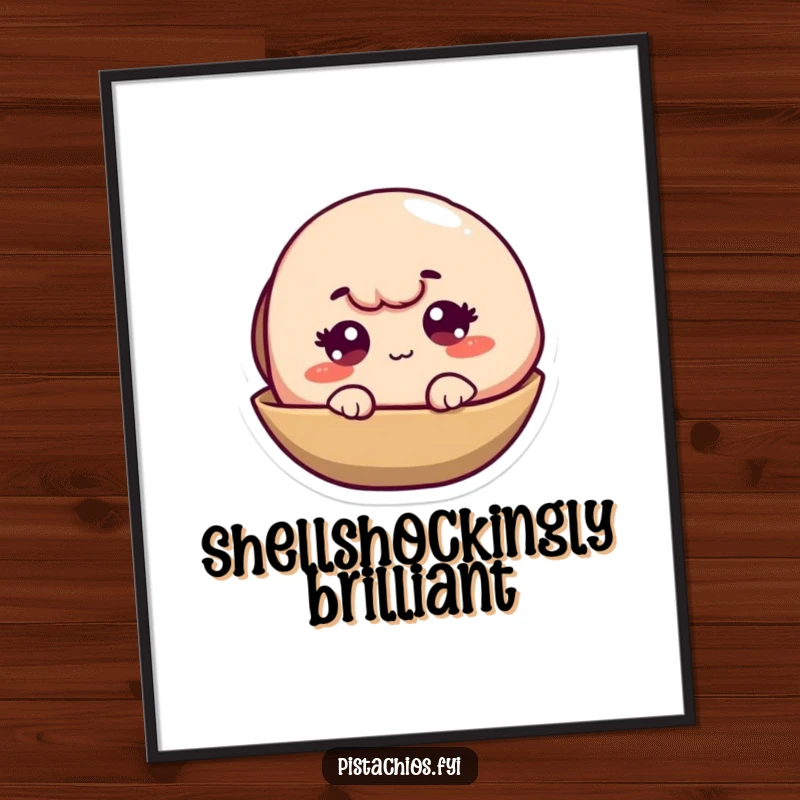 Funny Pistachio Shell Digital Art Print showing a sly winking character, delivering instant visual humor and charm.
