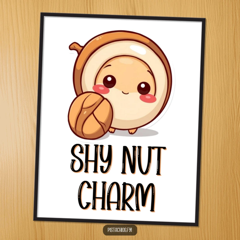 Funny Pecan Digital Art Print showing a shy pecan peeking out from behind a larger nut, providing instant humorous and heartwarming wall decor.