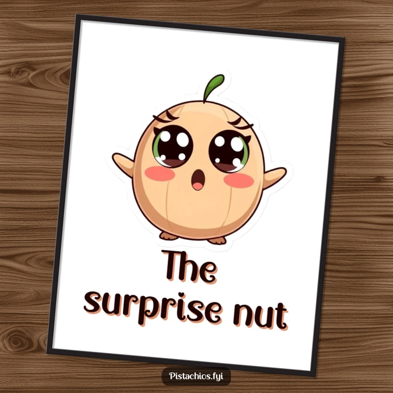Funny Digital Art Print: A Surprised Brazil Nut Character with Wide Eyes, Expressing comical Shock.