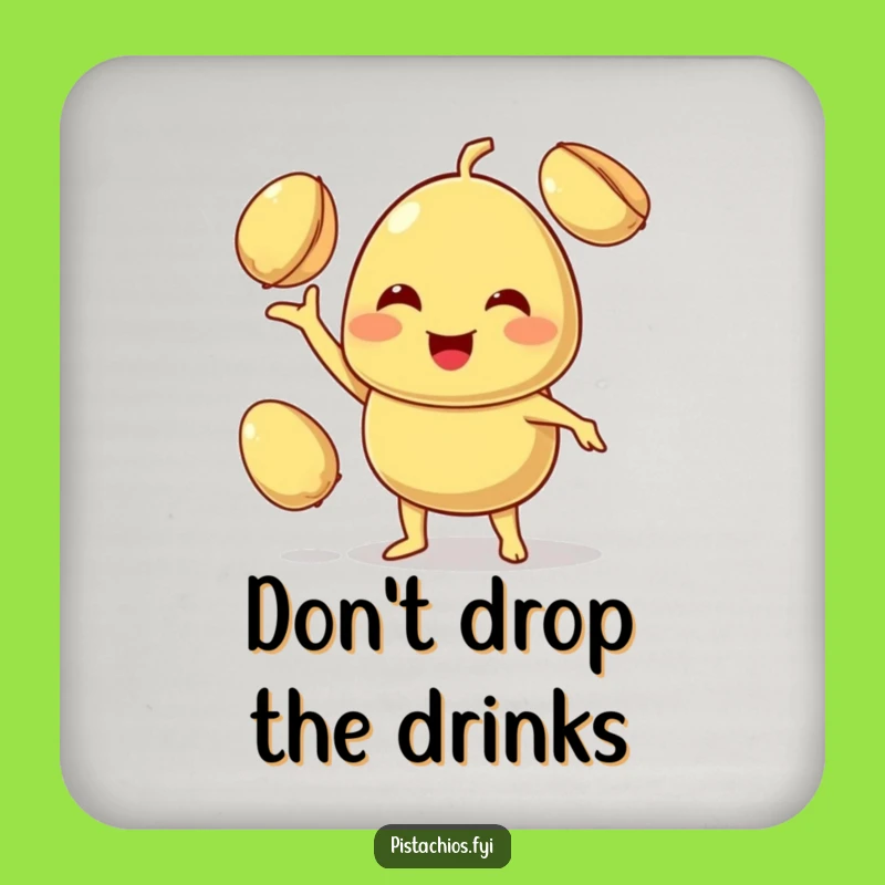 Funny Juggling Pistachio Coaster - Smiling Character Drink Accessory