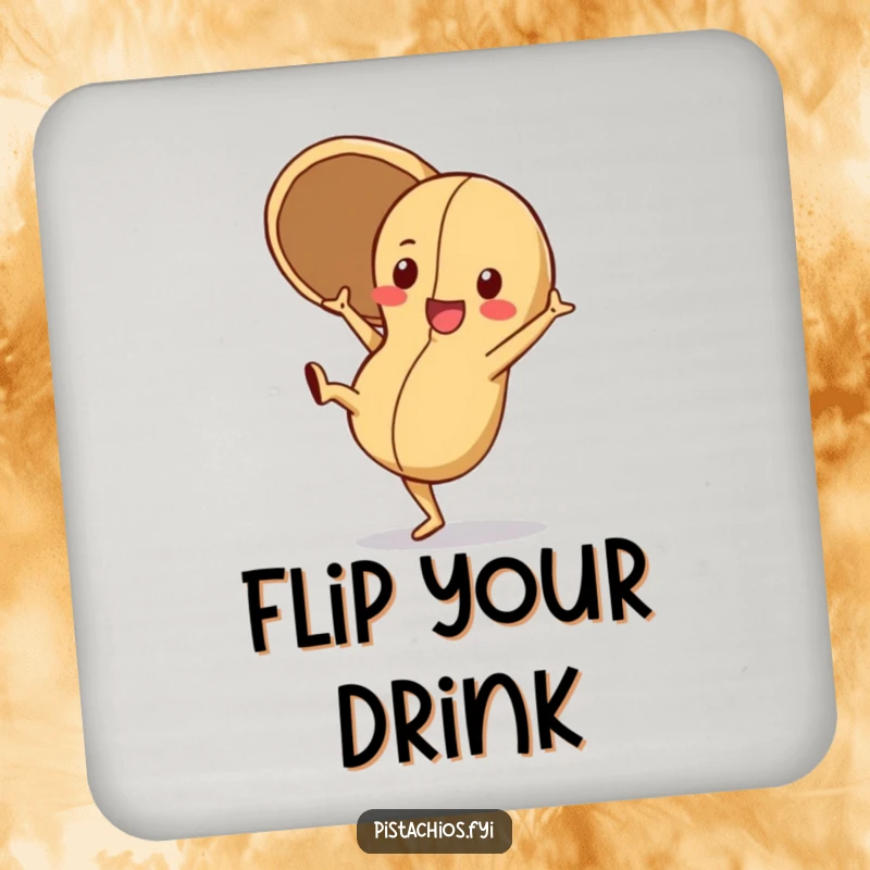 Funny Coaster featuring a playful peanut character doing a cartwheel with its shell open, adding a touch of energetic fun.