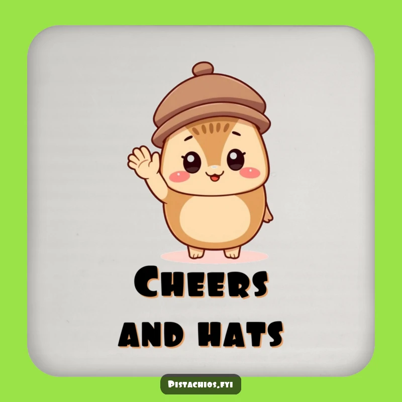 Funny Cheerful Hazelnut Coaster: Tiny Hat Wave for a Perfect Funny Gift