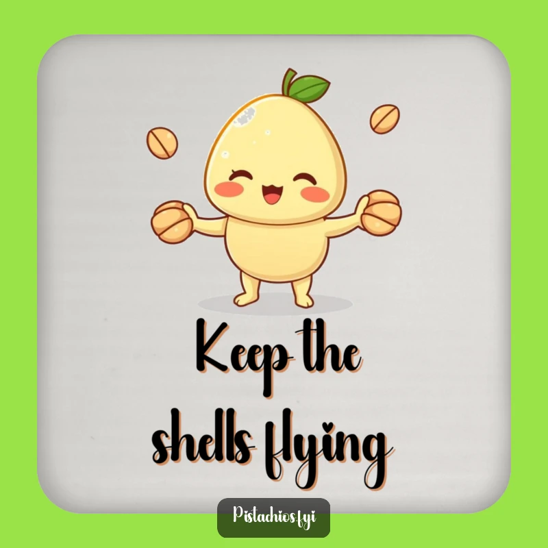 Funny Cheerful Pistachio Juggling Drink Coaster: Protect Surfaces with Hilarious Skill