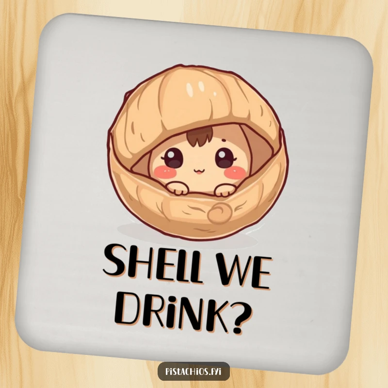 Funny Hazelnut Drink Coaster: A curious hazelnut character peeking from its husk, adding a humorous and protective element to your tables.