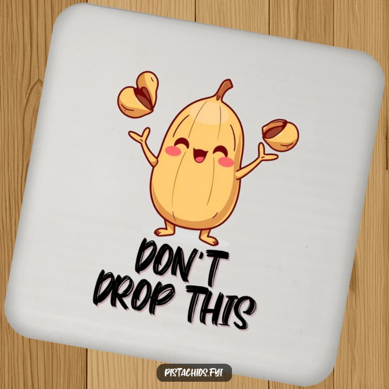 Funny Coaster: A playful nut character juggling three small shells, designed to protect surfaces with a charming and humorous artistic touch.