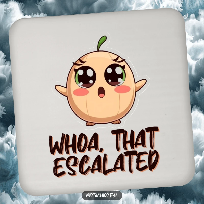 Funny Drink Coaster: A Surprised Brazil Nut Character with Wide Eyes, Expressing Utter Shock.